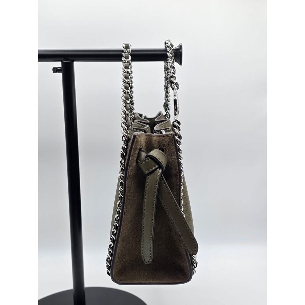 Michael Kors Mina Small Chain Leather Satchel Crossbody Olive Green Silver MK - Picture 4 of 16